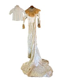 1B/ Bin 3pcs - Antique Satin Wedding Dress And Silk Child's Christening Dress With Bonnet