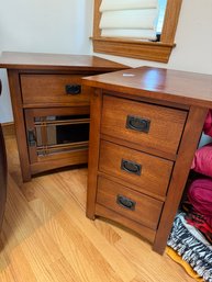 FR/ 2pcs - Arts & Craft Style Wood Side Tables With Black Metal Hardware