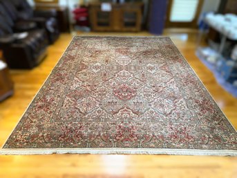 FR/ Karastan 'Empress Kirman' 100% Wool Pile Rug 9' X 12' Beige, Blue Grey, Dark Clay Red With Fringe