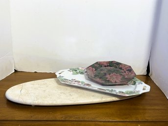 DR/ 3pcs - Oblong Serving Dishes - Glass, Ceramic And Stone