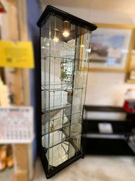 AN-154/ Modern Black Lacquer And Glass 5 Adjustable Shelf Display Cabinet With Light