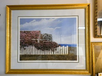 AN-85/ Gold Tone Framed And Signed Print 'Roses By The Sea' Mielko, 1994 302/950