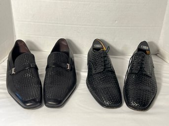 2B1/ 2pairs Mens High End Italian Leather Shoes With Braided Leather Upper - Bally, Bruno Magli