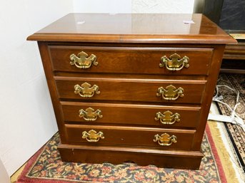 AN-155/ Dark Wood Finish Nightstand With 4 Drawers, Brass Pulls