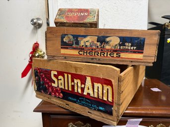AN-177/ 3pcs - Wood Slat Fruit Boxes: Sall-n-Ann, Cherries, Pippins