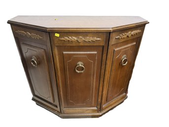 AN-71/ MCM Wood Console Cabinet With 2 Doors/Shelves And Faux Door Front Center Panel