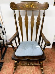 AN-32/ Nichols & Stone Hard Wood Rocking Chair With Stencil And Gold Paint Accents