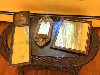 1C/ 3pcs - Decorative Mirrors: Antique Victorian, Gargoyles Cherub Sconce, Wood - Inlay Frame