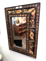 RR-170/ Magnificent Black Asian Wall Mirror - Vibrant Colored Painted Designs