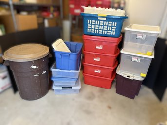 G/ 15pcs - Plastic Storage Totes, Roughneck Trash Barrel & Laundry Basket - Rubbermaid, Sterilite, Tucker Etc