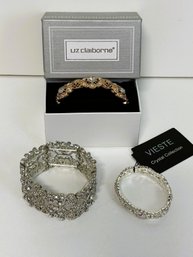SH/ Bag 3pcs - Silver & Gold Tone Stretch Rhinestone Bracelets - Liz Claiborne, Vieste Etc