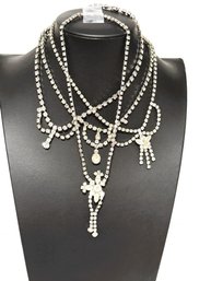SH/ Bag 4pcs - Silver Tone Rhinestone 14' Fancy Necklaces