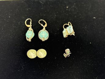 SH/ Bag 4pairs - Sterling Silver Pierced Earrings: Light Blues, Greens, Cameo Like - 14.49g
