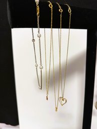 SH/ Bag 4pcs - Gold Tone Chain Necklaces With Small Pendants - Rhinestone, Heart, Faux Cameo, Faux Pearl