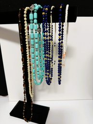 SH/ Bag 7pcs - Beaded Necklaces - Assorted Colors, Materials And Lengths 16' - 46'