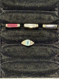 SH/ Bag 4pcs - Sterling Silver Rings: Size 5.5 - Red, White, & Blue Stone, Light Blue, 15.56g