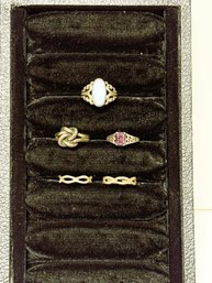 SH/ Bag 5pcs - Sterling Silver Rings Size 6: Light Blue Stone, Red Stone, Knot Etc, 17.79g