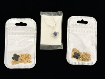 SH/ Bag 3pcs - Silver/Gold Tone Pendants - Black Lacquer & Blue Faux Lapis, Delicate Chains, New With Tags
