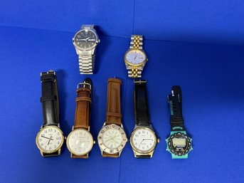 SH/ Bag 7 Pcs - Mens Watches: Timex, Timex Indiglo, Seiko, Carriage, Avon, Yanka Etc