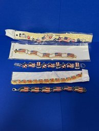 SH/ Bag 5pcs - Patriotic USA Flag Bracelets - Some New With Tags, 6.5' To 7'