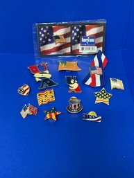 SH/ Bag 13pcs - Patriotic USA Lapel Pins - Flags, Hat, Heart, Stars Etc - 2 Magnetic