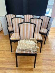 1DR/ 8pcs - MCM Black Lacquered Upholstered Dining Chairs - 4 Side, 2 Arm With Fabric To Reupholster