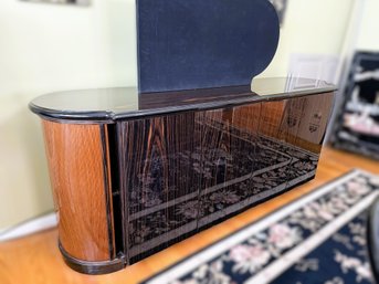 1DR/ 2pcs-Fabulous Console/Buffet, Exotic Lacquered Finish, 4 Doors W Glass Shelves, 2 Drawers, Accordion Ends