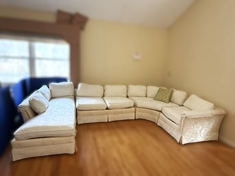 1LR/ Elegant Henredon 4 Section Ivory Damask Sofa & Silk Pillow - Purchased At Lexington Furniture