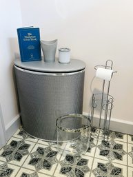 2WC/ 6pcs - Silver Tone Bathroom Accessories - Hamper, Chrome Tissue Holder Etc