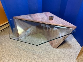 C/ 2 Pcs: Custom Made Artist Signed Cool Sculptural Cocktail Table - Glass & Stone (?) From Lexington Furn