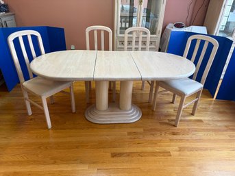 1K/ Light Oak 'Walter Of Wabash' Dining Table W Dual Pedestal Base, 1 Leaf And 4 Side Chairs