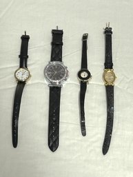 SH/ Bag 4pcs - Womens Gold And Silver Tone Watches - Timex, Timex With Indiglo Etc - All With Black Bands
