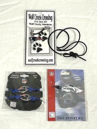 SH/ Bag 3pcs - NFL/NE Patriots Jewelry - 22' Necklace, Pierced Stud Earrings, Stretch Bracelets