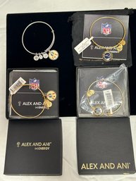 SH/ Box 4pcs - NFL/NE Patriots Alex & Ani Bracelets - 2 W Patriots Logo And 2 W Super Bowl Logo
