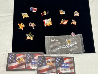 SH/ Bag 15pcs - Patriotic USA Lapel Pins - Flags, Stars, Heart Etc