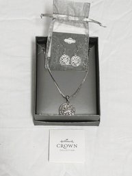 SH/ Box 2pcs- New In Box Hallmark Crown Collection - 20' Silver Tone Necklace & Matching Pierced Earrings