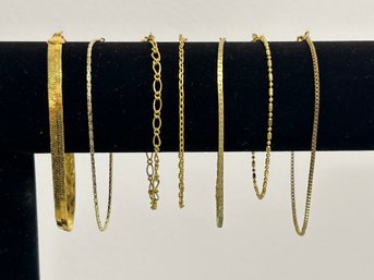 SH/ Bag 7pcs - Gold Tone Chain Bracelets Approx 6'  - Avon Etc
