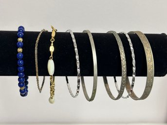 SH/ Bag 8pcs - Gold And Silver Tone Bracelets - Bangle And Clasp, 2 With Beads