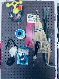 Various Tools For Shop Or Garage #2 - Brushes, Pry Bar, Measuring Spoons, Anti-Freeze Tester, Hand Drill, Tape