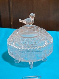 Glass Cut Bird Candy Dish