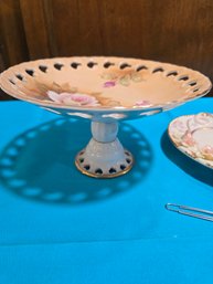 Vintage Lefton Pedestal Plate, Mother Plate,  Floral Plate