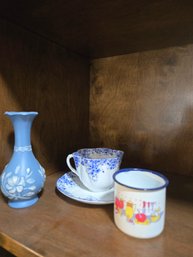 Wedgewood  Blue Vase Magnolia Blossom, Shelley Tea Cup, Vintage Cup