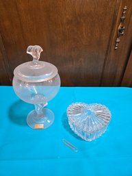 Inn Crystal Candy Dish,  Heart Trinket Glass Box