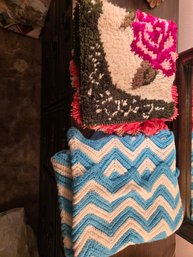 Vintage Crochet Lap Blanket,  Latch Hook Floral Design