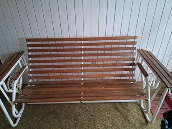 Metal Frame Wood Seat Rocker Bench