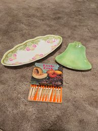 Vintage Bell Green Dish,  Vintage Crown Floral Dish,  Vintage Little Forks