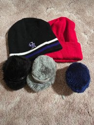 Rockies Knit Beanie, Red Beanie, Ear .uffs