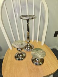 Silver Decor Candle Pillars Set Of 3