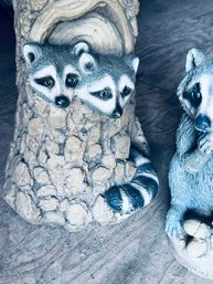 Bird Bath/Feeder - 2 Piece, Raccoon Family