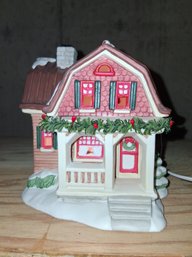 Lighted Village House Pink White